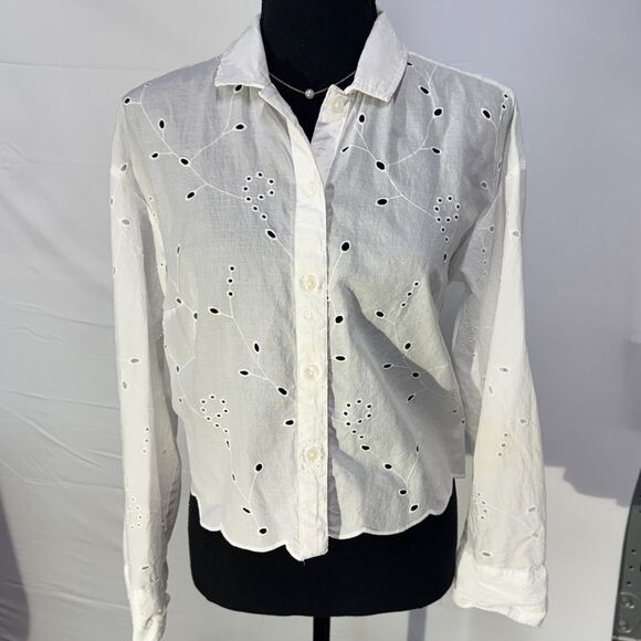 A new day 100% Cotton Eyelet Long Sleeve Button-Down Shirt - EUC - Picture 11 of 15